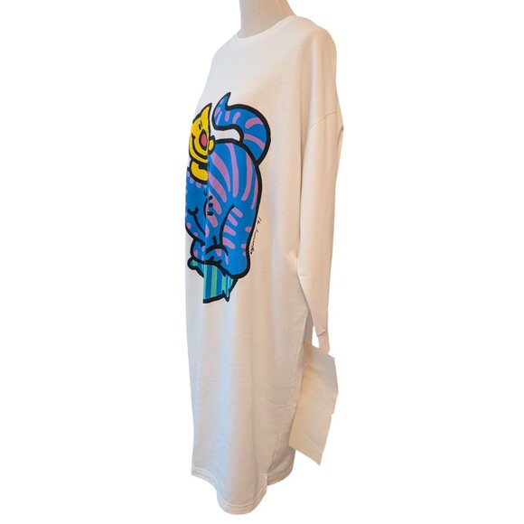 Vintage 91 NWT Womens Size L Cartoon Kitty Cats Oversized Sweatshirt Top Dress - Picture 2 of 12